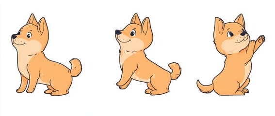Fototapeta premium Set of cute dogs in different poses, isolated on a white background Generative AI