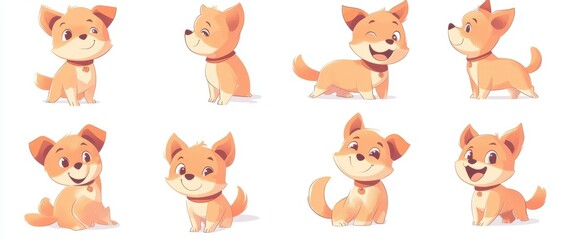 Cute cartoon vector dog set, various dogs in different poses and expressions isolated on a white background Generative AI