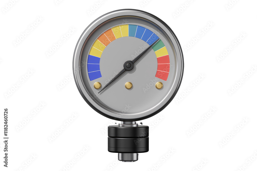 Poster A 3D rendered image of a colorful analog gauge indicating measurement or level. background removed