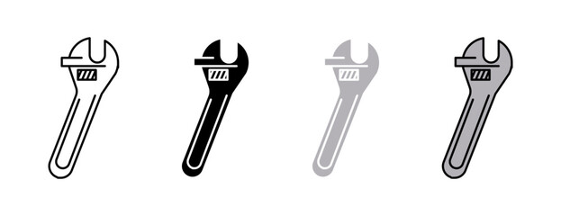 Adjustable wrench icons vector set for UI designs