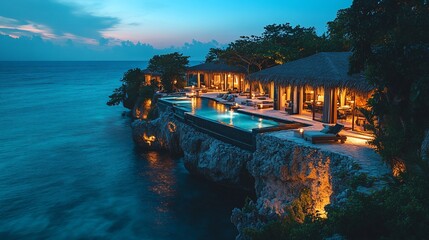 Obraz premium Luxurious Oceanside Villas with Infinity Pool at Dusk