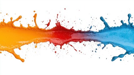 Fototapeta premium A splash of orange, blue and red paint on a white background