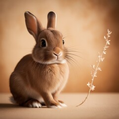 Obraz premium Healthy Lovely bunny easter fluffy white rabbit, cute baby rabbit against soft earthy background. Copy space for text. Symbol of easter festival animal