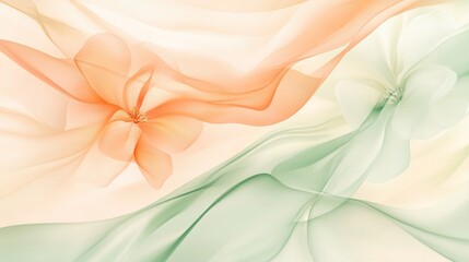 Elegant pastel floral wave design abstract art soft orange and pale green smooth textures uplifting concept