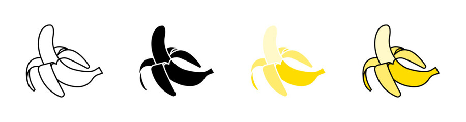 Peeled banana icons vector set for UI designs
