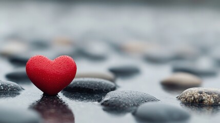 Fototapeta premium A red heart sitting on top of a pile of rocks