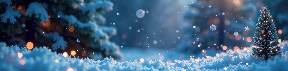 Sparkling snowflakes fall in a whimsical winter wonderland, magical, decorations, fantastical