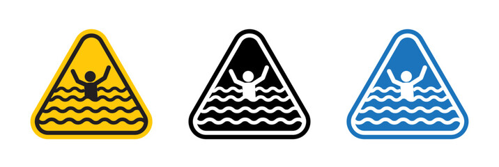 Risk of drowning warning signs vector set for UI designs