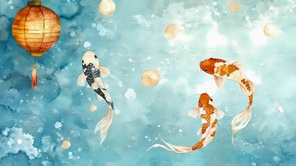 Serene Koi Pond Watercolor Painting 