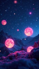 Softly glowing orbs suspended in mid-air amidst a night sky, mystical, , serene