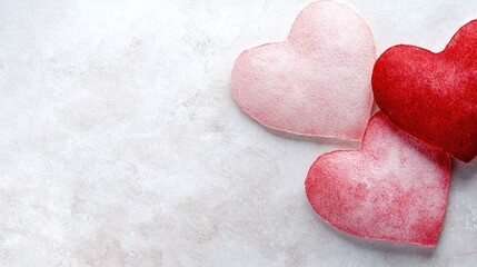 Obraz premium Two red and pink paper hearts on a white surface