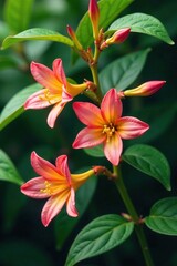 Fototapeta premium Honeysuckle flowers entwined in jungle foliage, Green, Entwined, Bloom