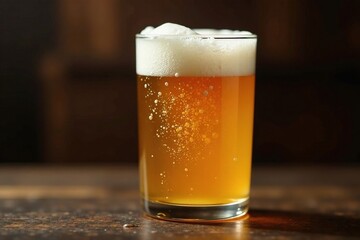 Glass half full of frothy beer cut out with foam, cut, bar