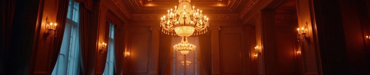 Luxurious chandeliers shine bright in the darkness, luxury decor, luxurious, bright