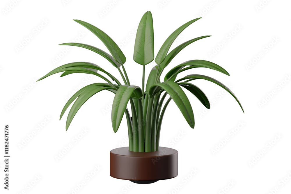Poster stylized 3d render of a bird of paradise plant in a brown pot, isolated on transparent background. b
