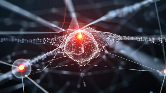 Captivating digital representation of atomic structure showcasing particles and connections in a dark environment