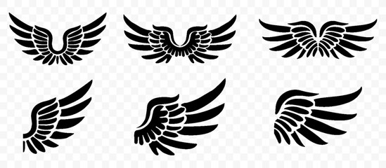  Collection of Black Silhouette Wing Designs Featuring Angel and Bird Styles for Creative Projects