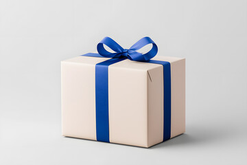 Obraz premium Top view of Christmas gift box mock up wrapped in craft paper and ribbon isolated on white