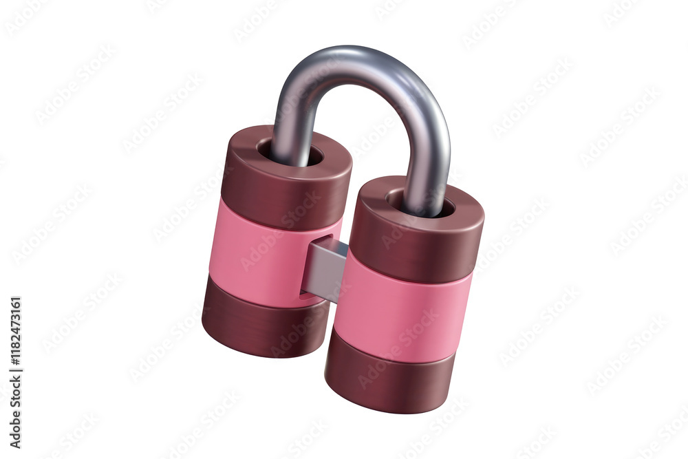 Poster a 3d rendering of a stylized padlock with pink and brown cylindrical segments. background removed