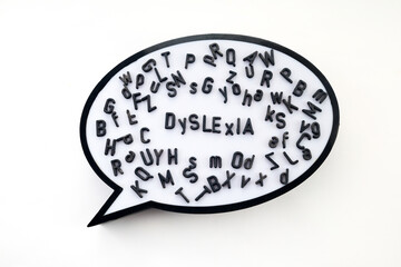 Dyslexia concept. A speech bubble filled with jumbled letters