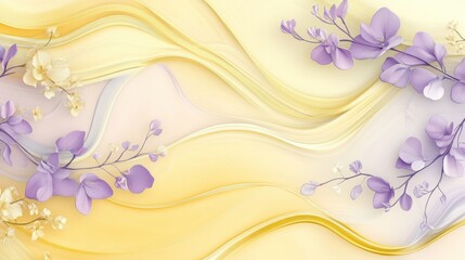 Soft springtime aesthetic with pastel wave designs floral accents high detail light yellow and lavender background