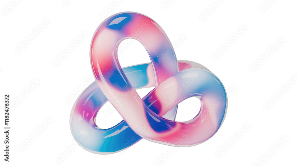 Poster abstract 3d render of a pink and blue intertwined glossy knot. background removed