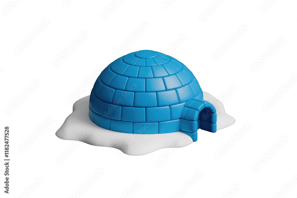 Poster a 3d rendered blue igloo sits on a white snowy base, isolated on a transparent background. backgroun