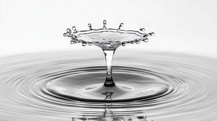 Water droplet impact, crown splash, ripple effect.