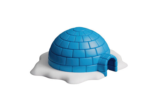 A 3D rendered blue igloo sits on a white snowy base, isolated on a transparent background. background removed