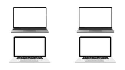 Blank screen on laptop. A group of laptops, transparent background