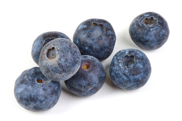 Fresh ripe blueberries, isolated on white background.