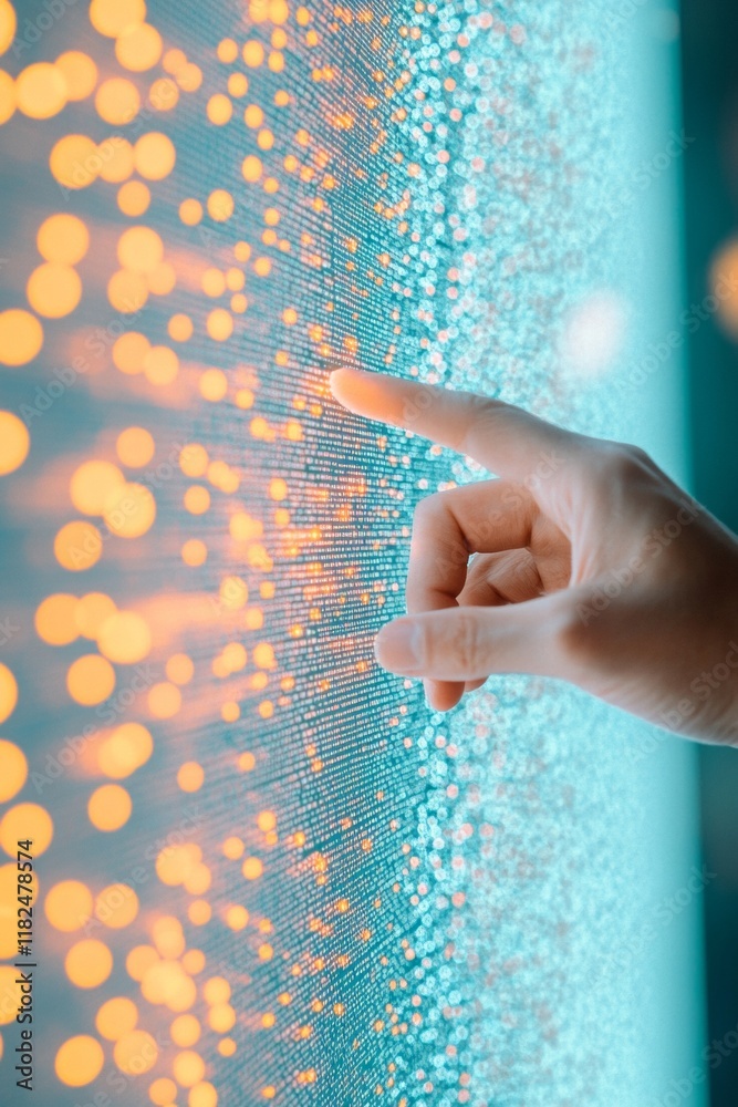Leinwandbilder Futuristic User Interaction with Neon-Illuminated Digital Interface