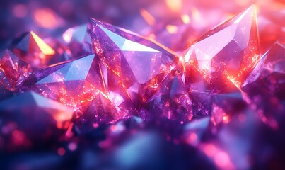 abstract scene featuring glowing, faceted polygons arranged like gemstones