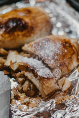 apple pie with powdered sugar