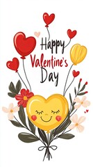 Colorful heart-shaped balloons and flowers celebrate Valentine's Day with joy and love