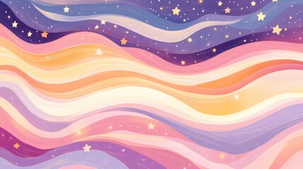 Radiant pastel twilight fantasy landscape glowing clouds vibrant stars serene environment dreamlike concept