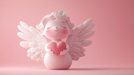 Adorable angel figurine with heart in soft pink theme