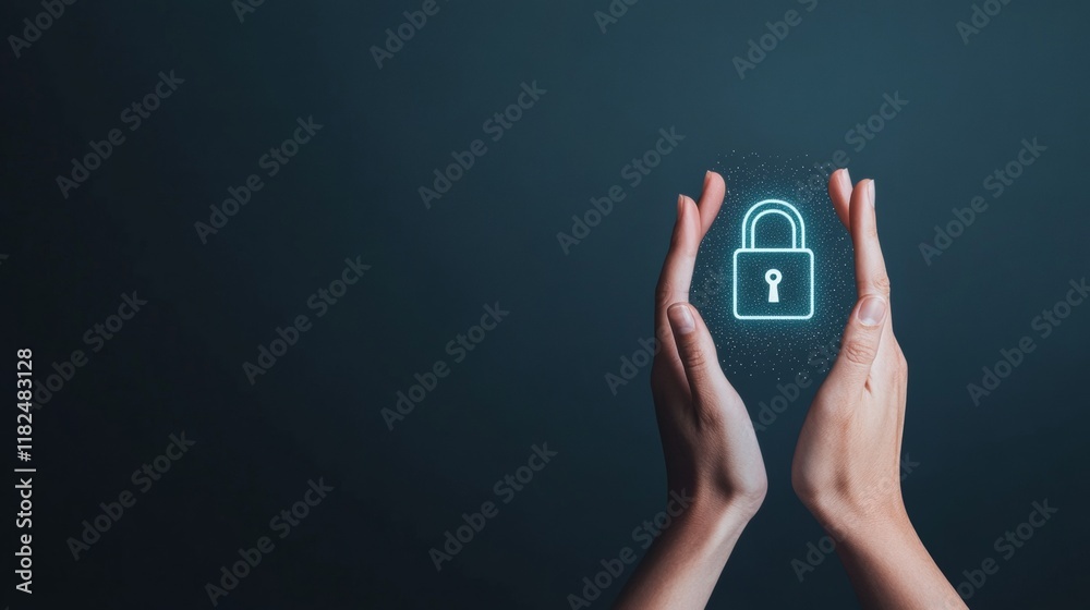 Aufkleber hands forming digital lock symbol over encrypted background concept of cybersecurity unity