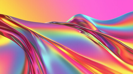 Liquid fluid holographic rainbow horizontal abstract background. Smooth waves of colorful holographic poster. Bright colorful wallpaper. Digital raster bitmap. Photo style. AI artwork.	