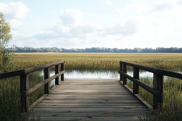 Naklejka premium Scenic Pier Overlooking Crop Fields