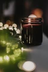 glass jar with candle