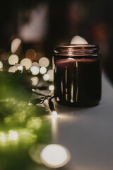 glass jar with candle