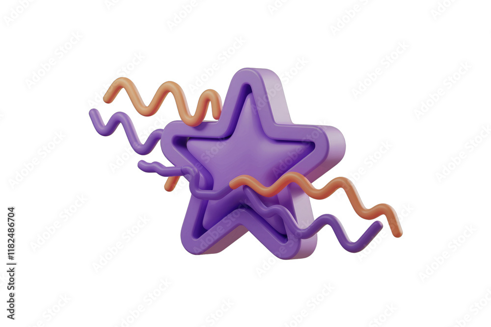 Aufkleber a 3d rendering of a purple star with orange wavy lines, a modern and abstract design. background rem