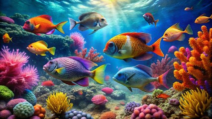 Colorful Marine Life in Vibrant Coral Reef