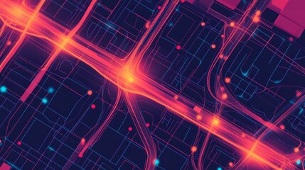 Obraz premium Abstract city map, glowing lines, vibrant colors.