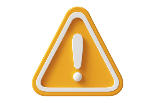 3D render of a yellow triangular warning sign with an exclamation mark, indicating caution or alert. background removed