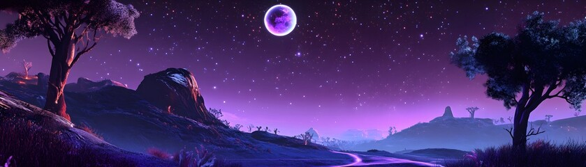 Scenic night landscape under a vibrant sky