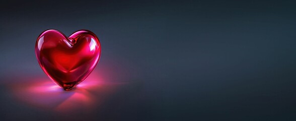 Heart made of glass is lit up and placed on a dark background