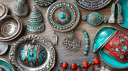 Fototapeta premium Stunning Turquoise & Silver Ethnic Jewelry Collection