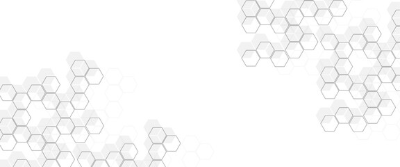 Vectors Geometric abstract background with black hexagons. Science technology and medical concept. Communication and structure molecule.